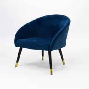 Navy Blue Velvet Armchair with Black Steel Legs & Gold-Tipped Feet